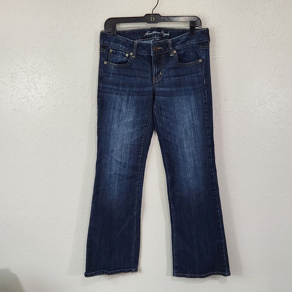 American Eagle Womens Jeans 8 Wide Boot Boyfriend Medium Wash Stretch Denim AE